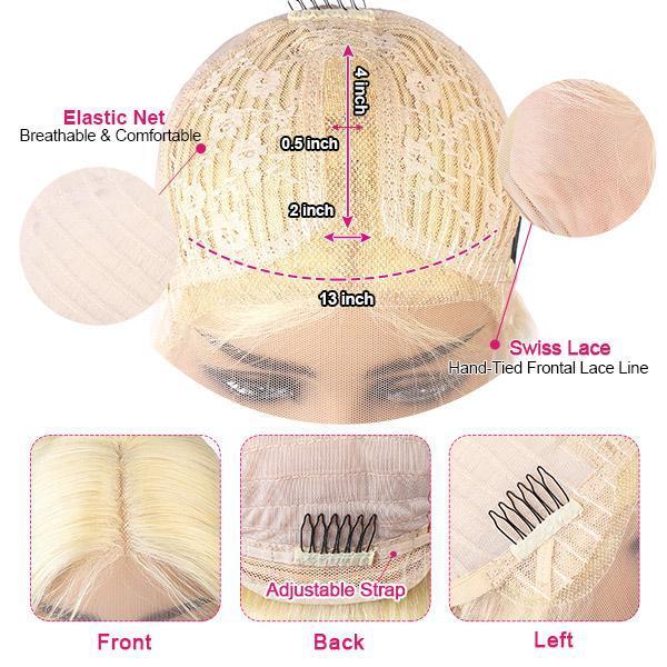 Uwigs Short Bob Lace Wig 613# Blonde Straight Human Hair Wigs