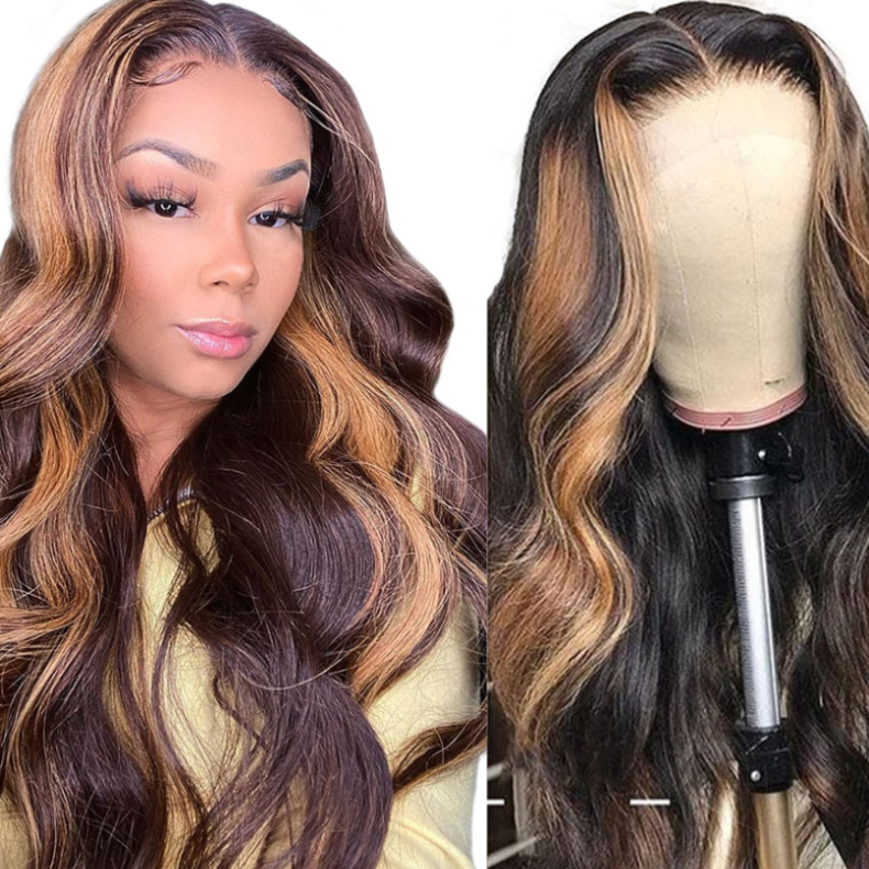 uwigs highlight brown blond body wave t part wig