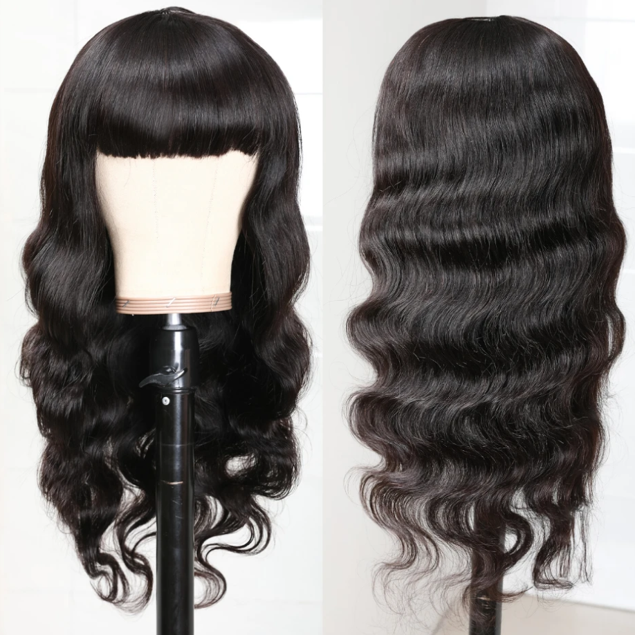 UWigs 10A Brazilian Body Wave Human Hair Wig With Free Part Bangs Machine Made Glueless Breathable Wig Supper Affordable