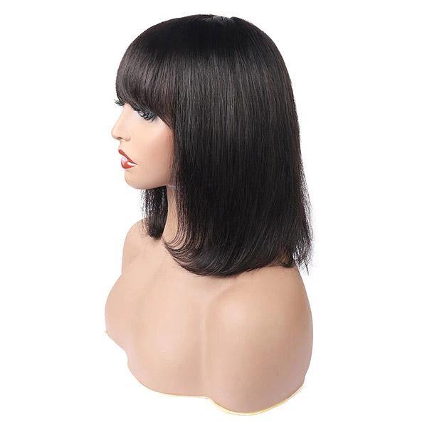 Straight Hair Short Bob Wig Machine Made Wigs with Bangs