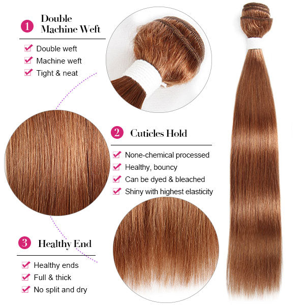 Color 4 Human Hair Straight Hair Bundles With Transparent Lace Closure