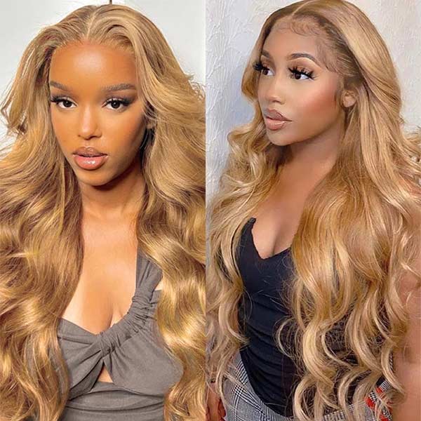 27# Blonde Color Body Wave Hair Bundles With 4*4 Lace Closure Brazilian Hair