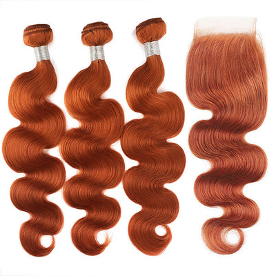 Ginger Color Human Hair Body Wave with Lace Closure Human Hair Brazilian Hair