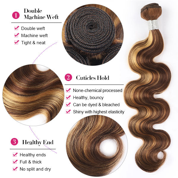 Highlight P4/27 Body Wave Human Hair With 4x4 Lace Closure Peruvian Human Hair Bundle