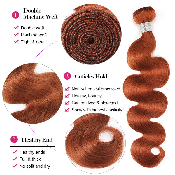 Ginger Color Human Hair Body Wave with Lace Closure Human Hair Brazilian Hair