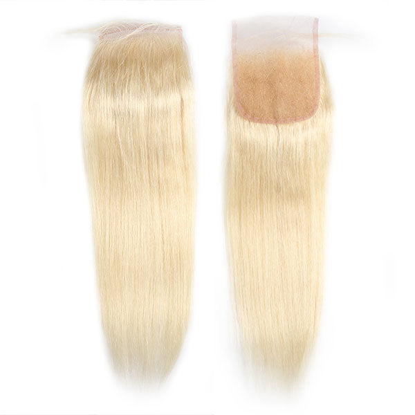 613 Honey Blonde Hair Straight Human Virgin Bundles With 4x4 Lace Closure