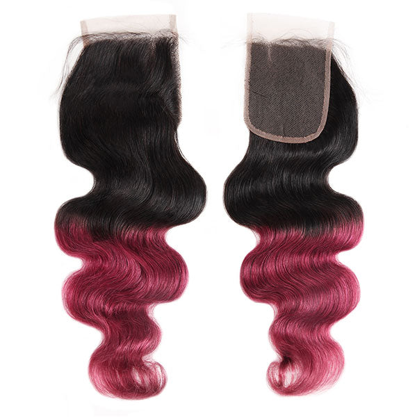 T1b/99j Ombre Hair Bundles With Lace Closure Body Wave Bundles With Lace Closure
