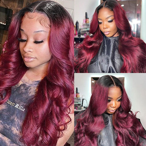 T1b/99j Ombre Hair Bundles With Lace Closure Body Wave Bundles With Lace Closure