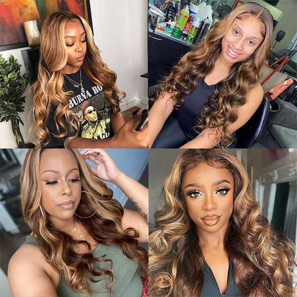 Highlight P4/27 Body Wave Human Hair With 4x4 Lace Closure Peruvian Human Hair Bundle