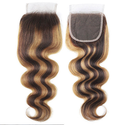 Highlight P4/27 Body Wave Human Hair With 4x4 Lace Closure Peruvian Human Hair Bundle