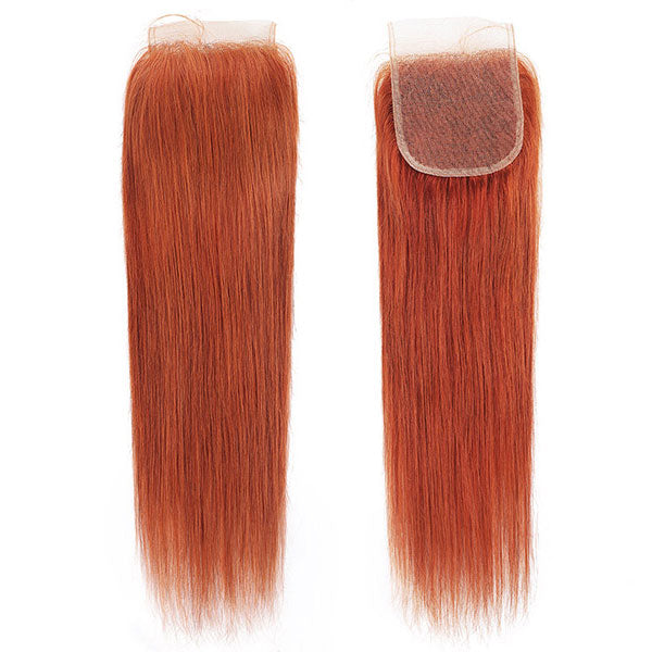 Ginger Orange Colored Human Hair Straight Bundles With Lace Closure