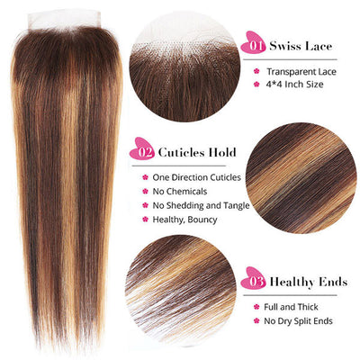 Highlight Honey Blonde Straight Hair Bundles With Lace Closure Brazilian Human Hair