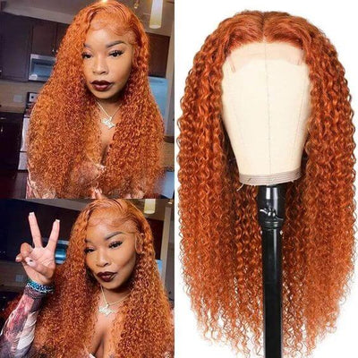 Ginger Orange Curly Hair Lace Front Wig Pre Plucked Human Hair 13x4 Lace Front Wig for Sale