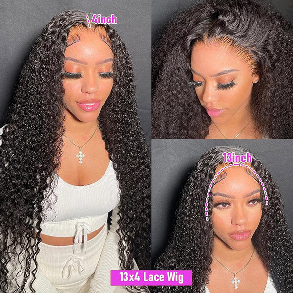 13x4 HD Invisible Lace Front Glueless Wigs Kinky Curly For Black Women Lace Frontal Human Hair Wig 180% Density