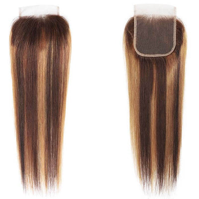 P4/27 Highlight Straight Hair Bundles with Closure Ombre Human Hair Bundles Extensions with Transparent Lace Closure