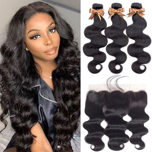 Body Wave Bundles With Closure Human Hair Bundles With Transparent Lace Closure Brazilian Hair Weave Bundles With Frontal