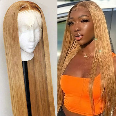 Straight Hair 13x4 Lace Front Wigs #27 Colored Human Hair Wigs Pre Plucked HD Lace Front Wig