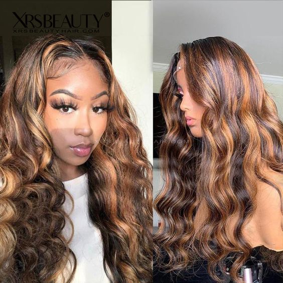 Highlights Body Wave Human Hair Lace Front Wigs Honey Blonde Highlights Hair 4x4 HD Lace Closure Wig Colored Human Hair Wigs
