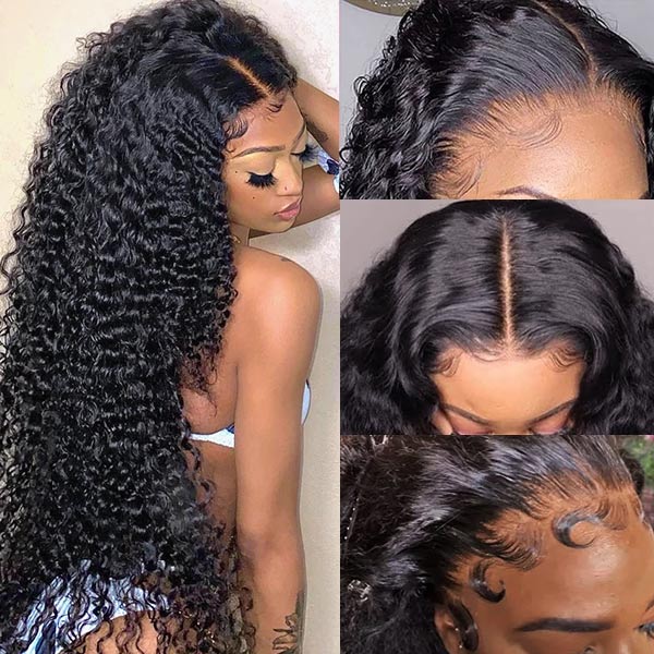 30Inch Kinky Curly Glueless Wigs 4x4 HD Transparent Lace Closure Virgin Human Hair