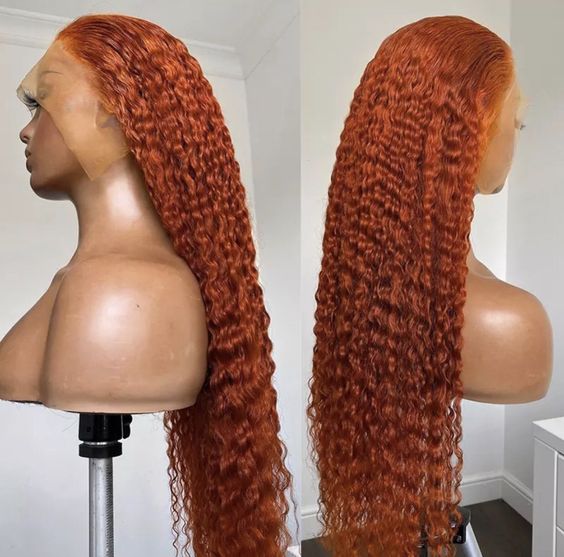 ginger color curly hair lace frontal wigs