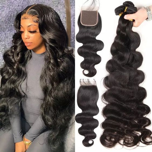 Body Wave Bundles with Closure Brazilian Hair Bundles with 4x4 HD Lace Closure