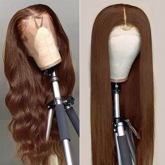 Dark Brown Hair 13x4 Lace Front Wig Transparent Lace Human Hair Wigs 180% Density