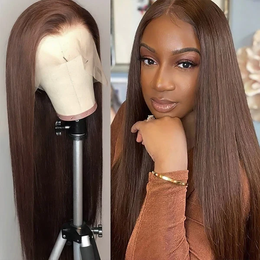 #4 Dark Brown Wig Straight Human Hair Lace Front Wig 30inch 13x4 Colored Wigs