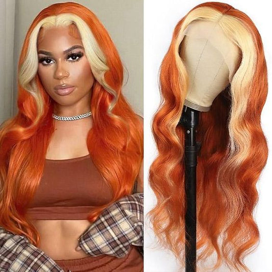 New Arrival Skunk Stripe Ginger Blonde Hair Transparent T Part Human Hair Wigs