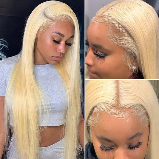 Transparent Lace 613 Blonde Straight Human Hair Wig Blonde Hair 13x4 Lace Front Wigs