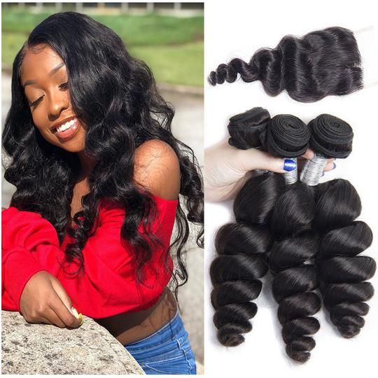 Loose Wave Bundles with Closure 3 Bundles with Lace Closure Brazilian Hair Weave Bundles with HD Lace Closure
