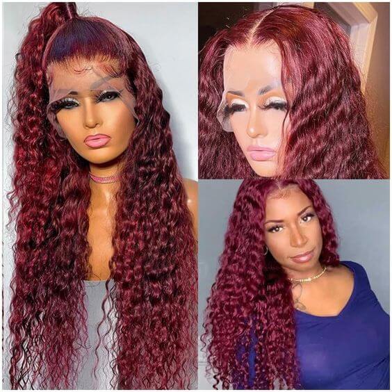 Deep Curly Hair Burgundy Color HD Lace Front Wigs 99J Color Pre Pluck Deep Wave Lace Front Human Hair Wigs