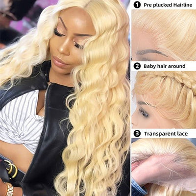 Transparent Lace Body Wave T Part Wig 613 Blonde Human Hair Wigs Pre PLucked Lace WIg