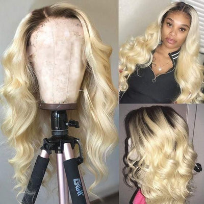 Ombre 1B/613 13x4 Lace Front Wig 613 Blonde Lace Wig with Dark Roots Glueless Human Hair Wig