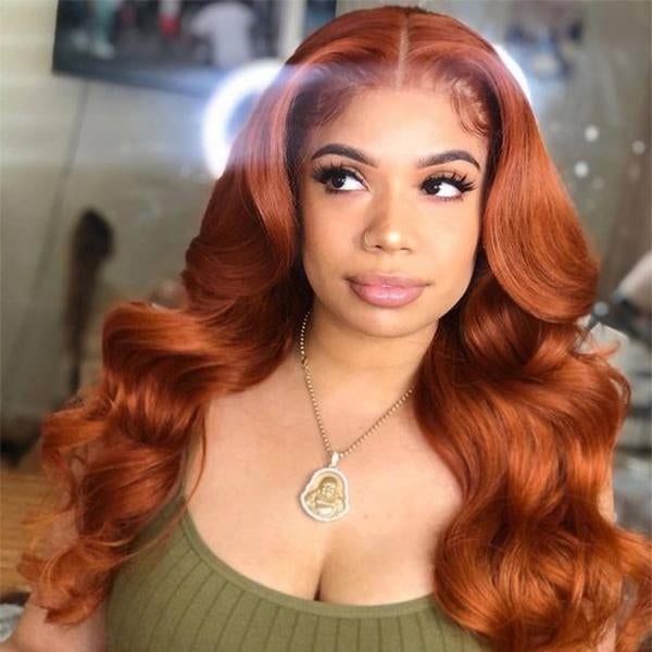 T Part Wig Body Wave Lace Wigs Ginger Hair Glueless Transparent Lace Part Wig