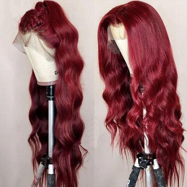 Uwigs 13x4 Body Wave Wig Burgundy #99J Color Lace Front Human Hair Wigs 150% Density for Black Woman