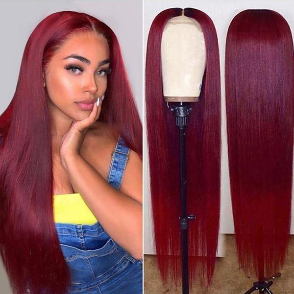 Uwigs 99J Burgundy Straight Hair 13x4 Lace Front Wig Virgin Human Hair