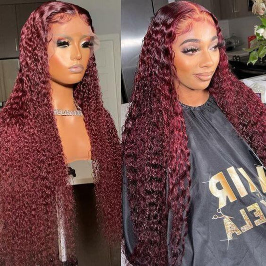 Deep Curly Hair Burgundy Color HD Lace Front Wigs 99J Color Pre Pluck Deep Wave Lace Front Human Hair Wigs