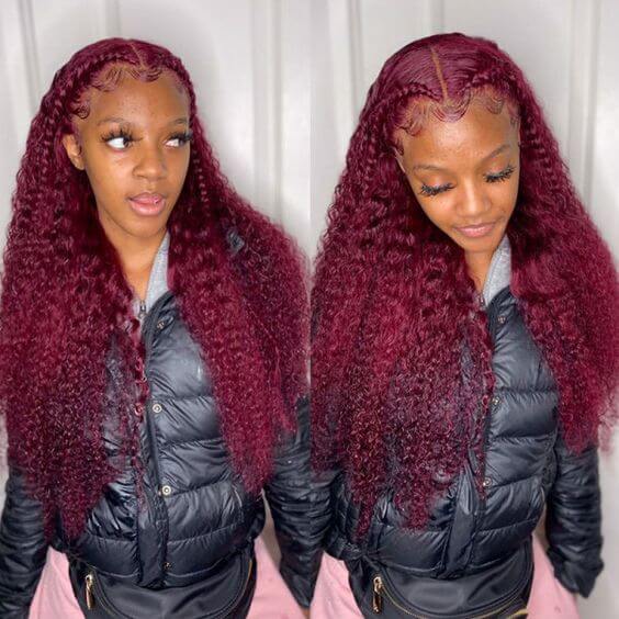 Deep Curly Hair Burgundy Color HD Lace Front Wigs 99J Color Pre Pluck Deep Wave Lace Front Human Hair Wigs