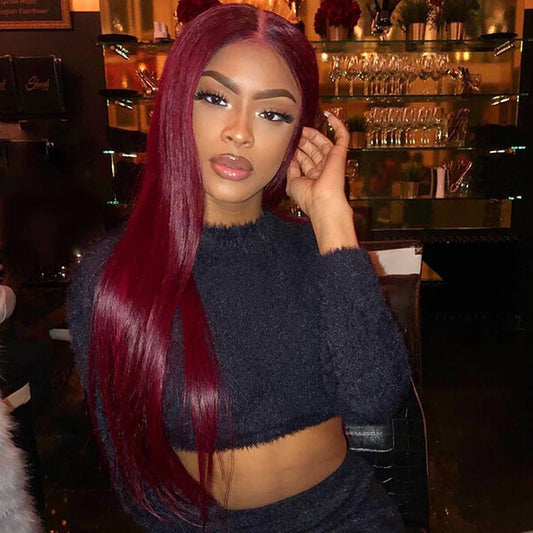 J99 Color Burgundy Hair Color Lace Front Wig Dark 99J Hair Color Human Hair Wig ...