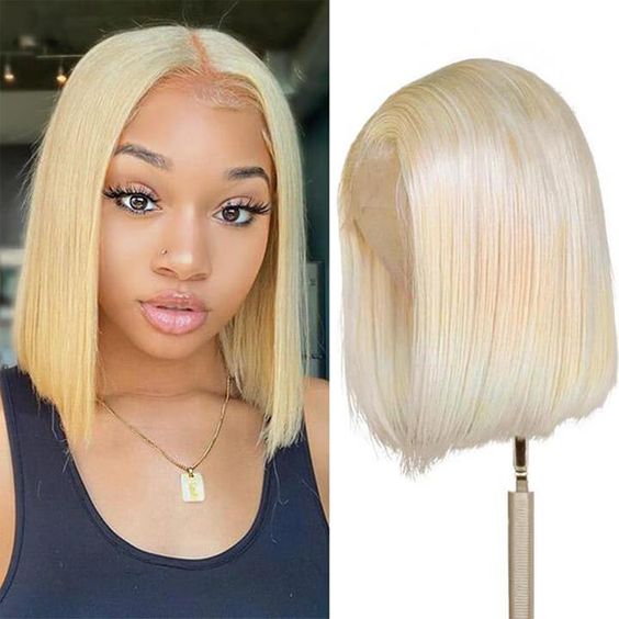 Short Bob Wig 613 Blonde Straight Human Hair Bob Lace Front Wigs
