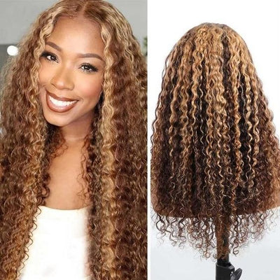 Deep Wave Wig Highlight Color T Part Human Hair Wigs Pre Plucked with Baby Hair