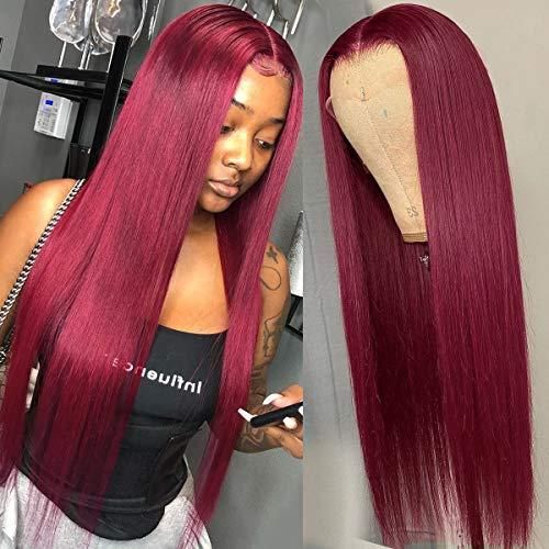 Straight Hair Burgundy Color 13x4 Lace Front Wig Human Hair Wigs 99J Red Hair Pre-Plucked 180% Colored Human Hair Deep Part Wigs