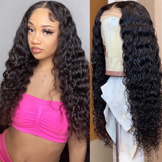 uwigs Deep Wave Hair Wig HD Transparent Lace Front Wig T Part Wigs