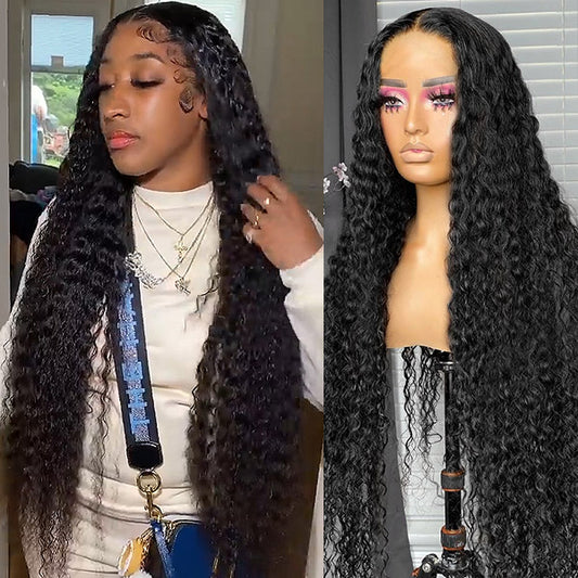 HD Transparent Deep Wave Glueless 4x4 Lace Closure Wig Pre Cut Lace Wig No Glue For Women