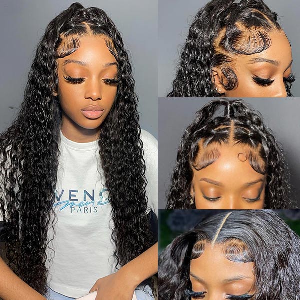 HD Transparent Deep Wave Glueless 4x4 Lace Closure Wig Pre Cut Lace Wig No Glue For Women