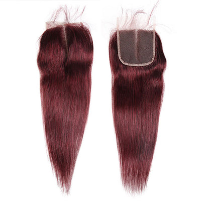Burgundy 99j Color Straight 3 Bundles With HD Lace Closure