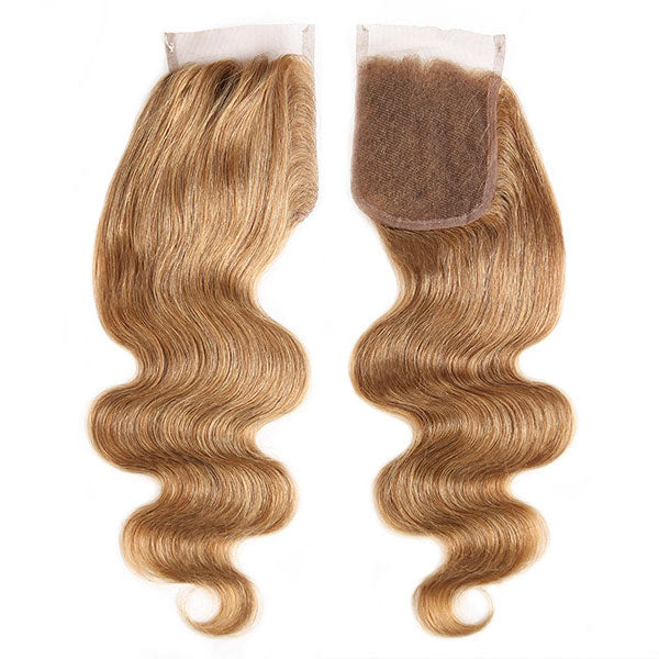 27# Blonde Color Body Wave Hair Bundles With 4*4 Lace Closure Brazilian Hair