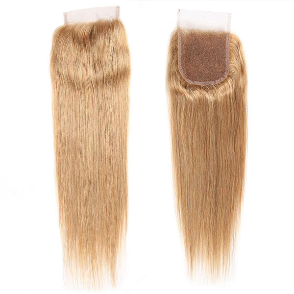 27# Color Honey Blonde 3 Bundles With Lace Closure Straight Hair