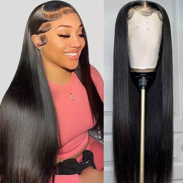 Long 36Inch Bone Straight 13x4 HD Glueless Lace Front Wig Human Hair with Pre Plucked