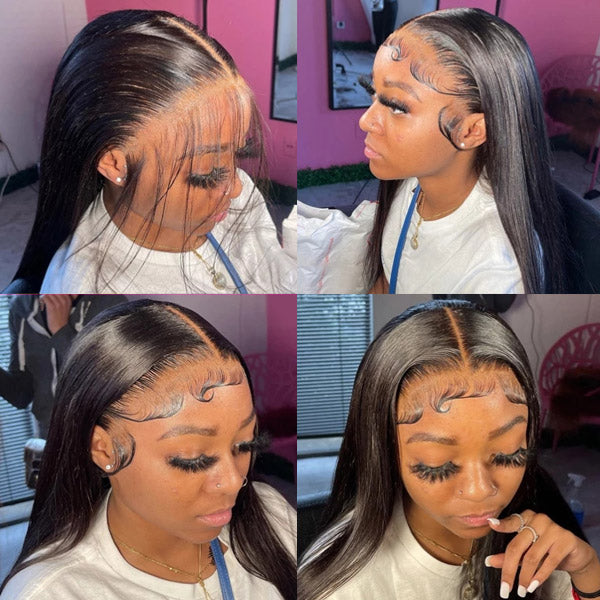 Long 36Inch Bone Straight 13x4 HD Glueless Lace Front Wig Human Hair with Pre Plucked